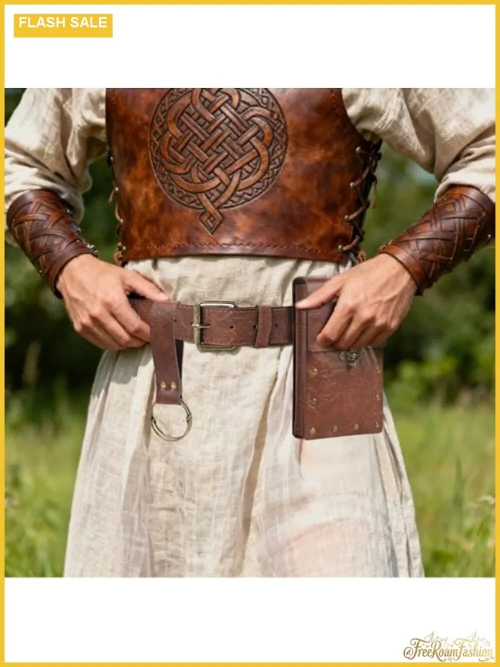 PU Leather Renaissance Corset Belt with Pouch Medieval Costume Accessory